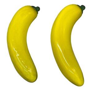 vintage handblown art glass decorative banana set of 2 yellow green glass READ